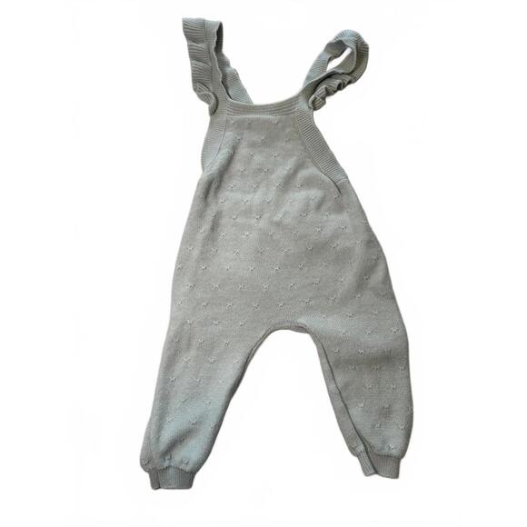Light Green Knit Baby Romper with Ruffled Straps - Picture 1 of 6